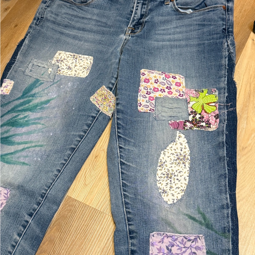 Upcycled Hand-Painted Patchwork Jeans Denim Side … - image 7